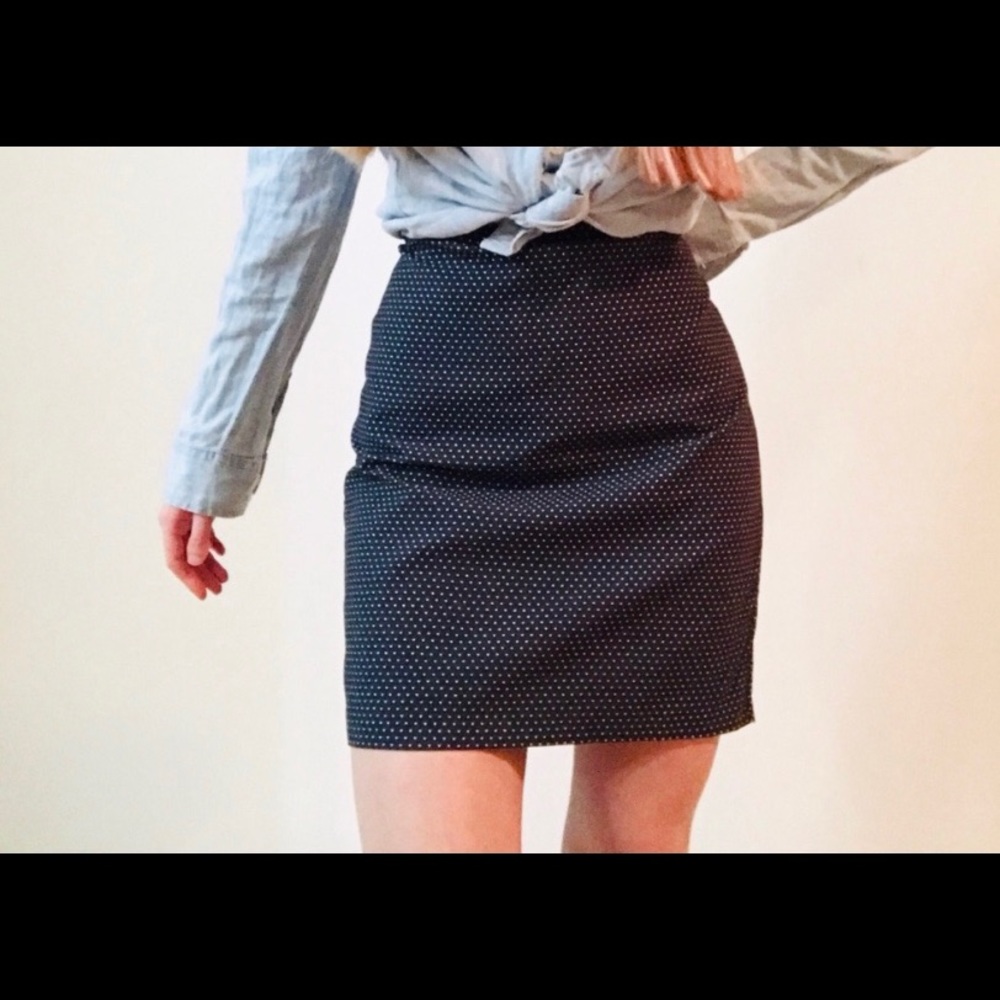 Kenar Navy and White Polka Dot Skirt